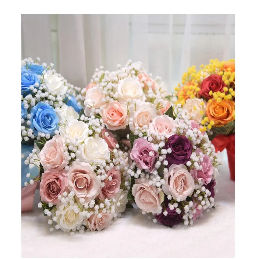 02SK - Silk Roses Brooch Bouquet Various colors