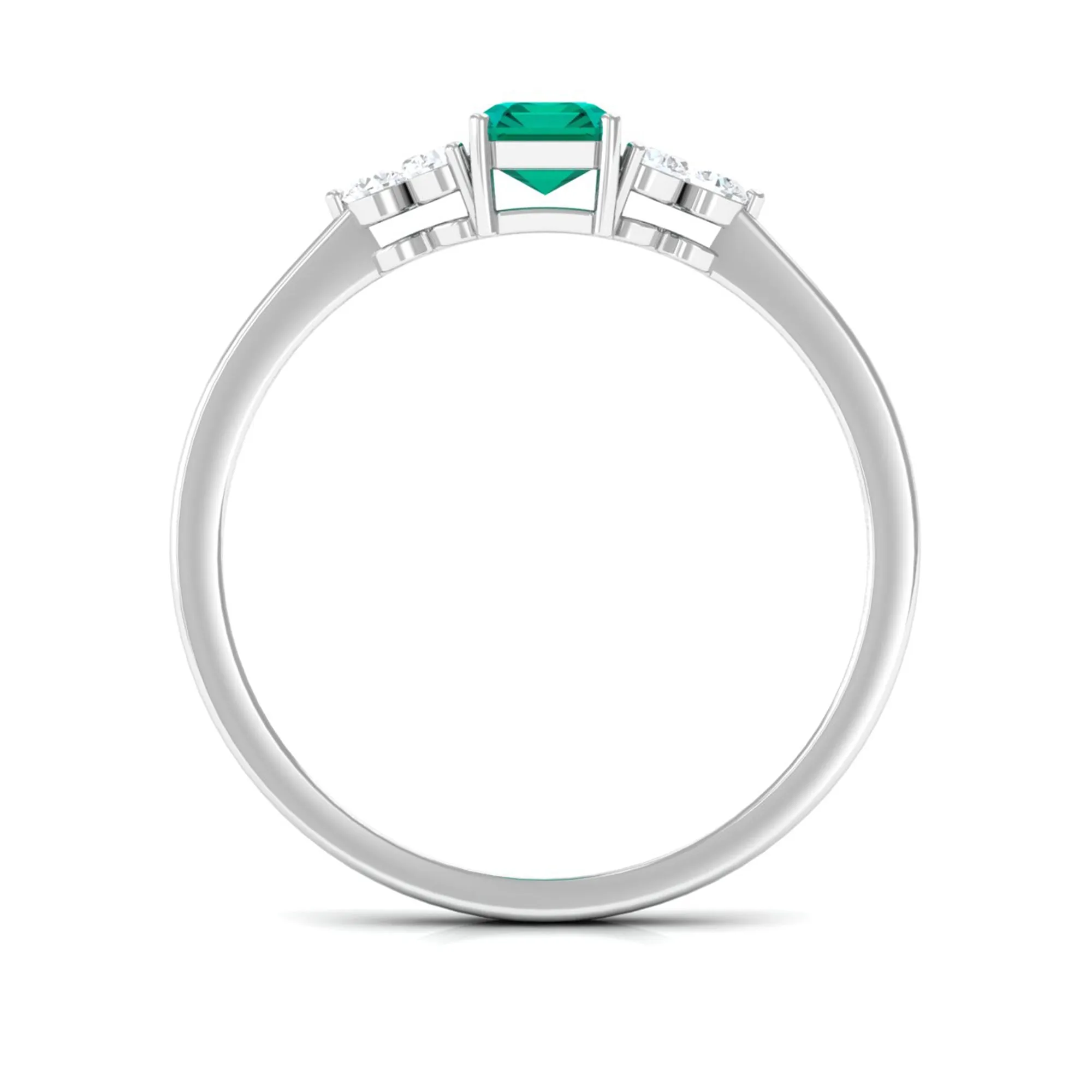 1 CT Octagon shape Emerald Engagement Ring with Diamond Trio