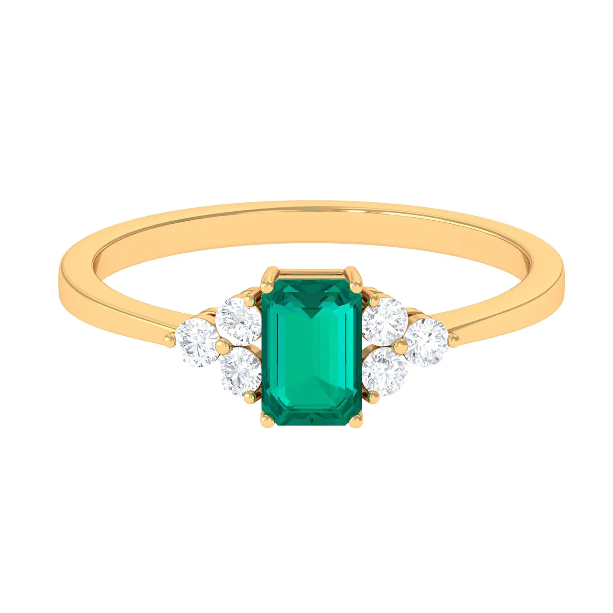 1 CT Octagon shape Emerald Engagement Ring with Diamond Trio