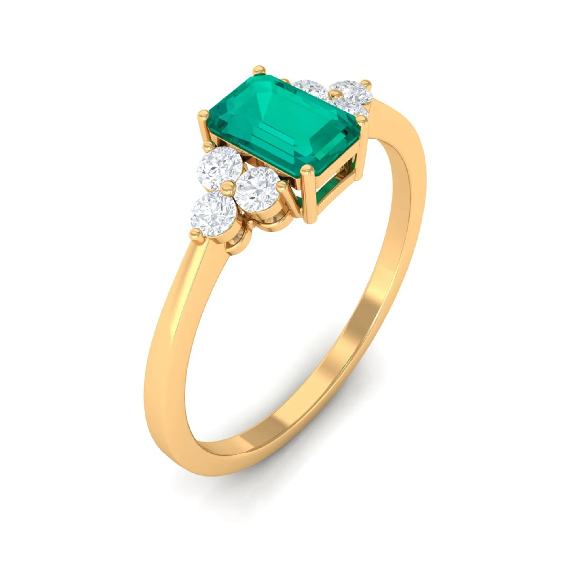 1 CT Octagon shape Emerald Engagement Ring with Diamond Trio