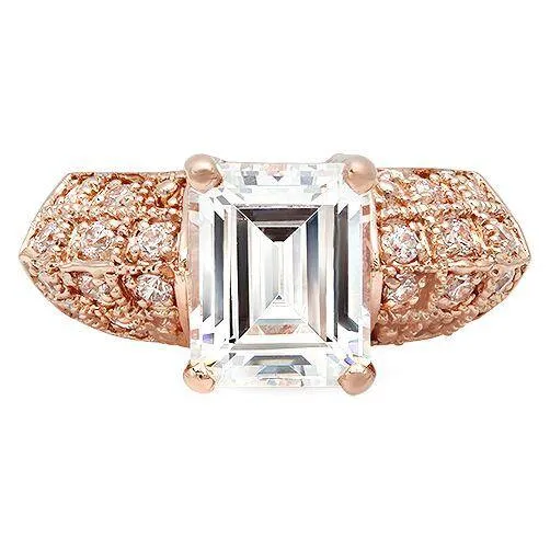 10 BY 8mm emerald cut 4 carat Cubic Zirconia Rose Gold Ring