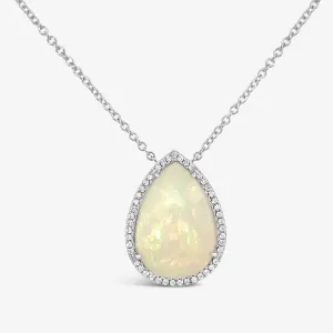 10.20CT Pear Shaped Opal & Diamond Halo Necklace