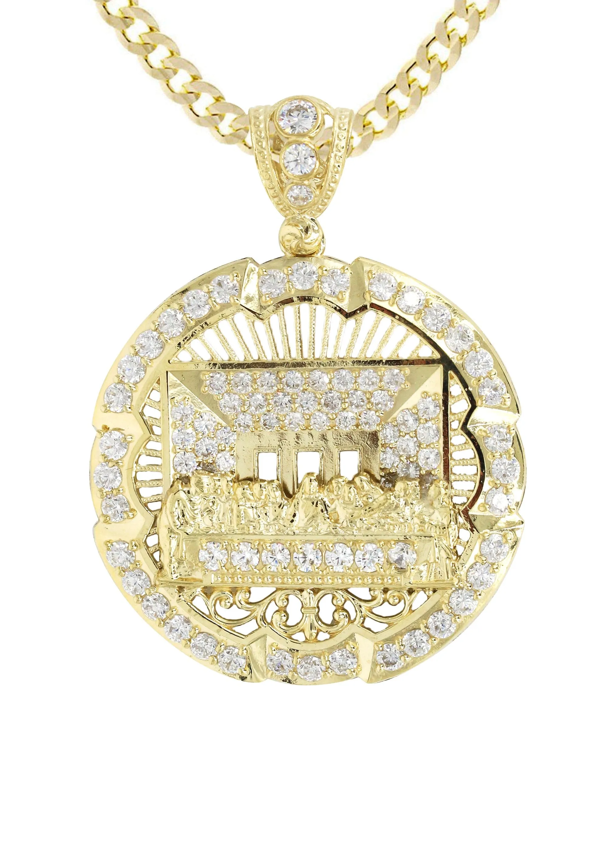 10K Yellow Gold Round Cz Last Supper Necklace | Appx 22.2 Grams