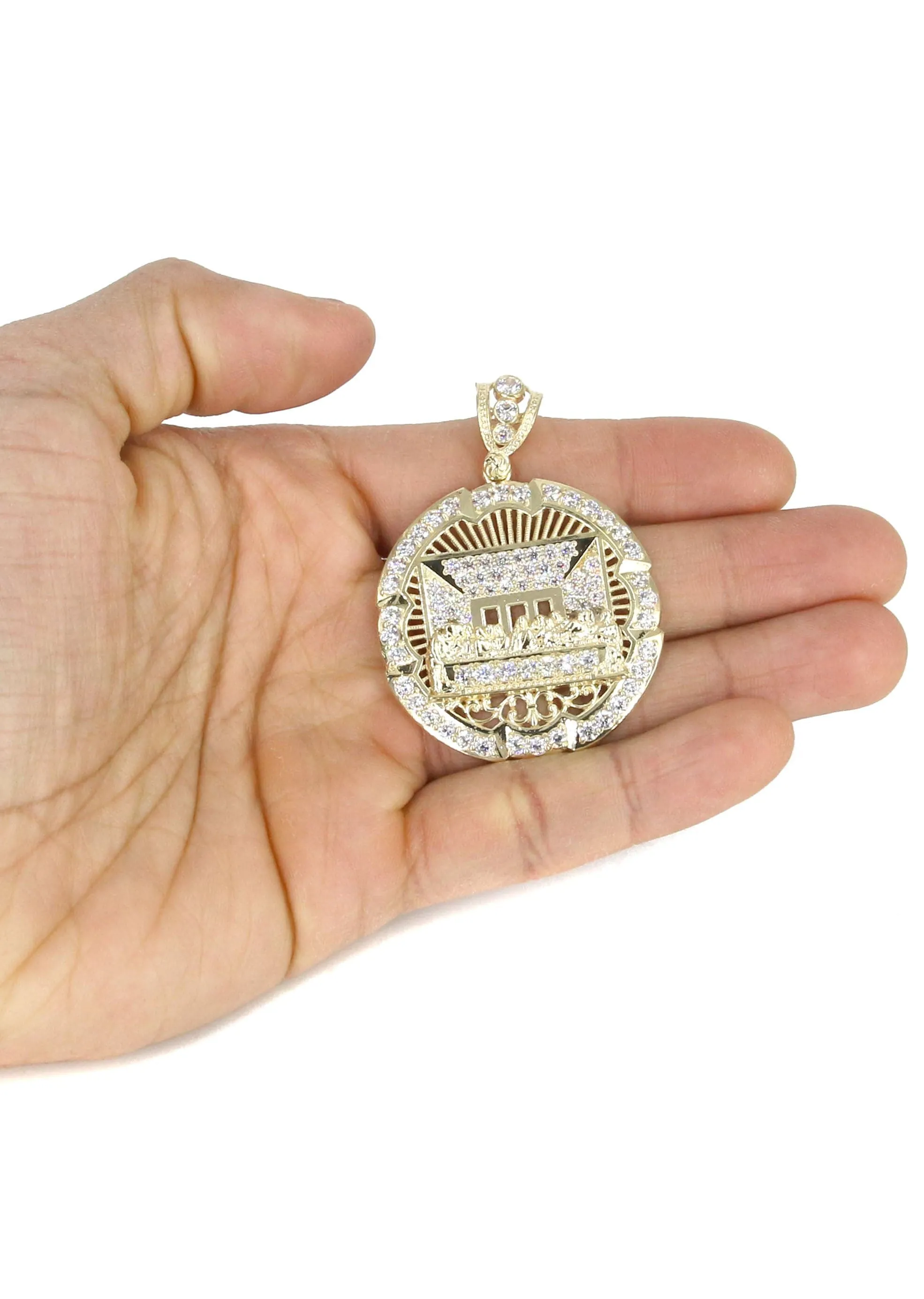 10K Yellow Gold Round Cz Last Supper Necklace | Appx 22.2 Grams