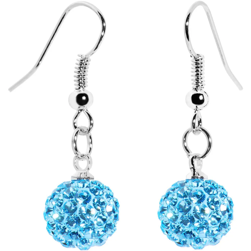 10mm Aqua Crystal Ferido Ball Drop Earrings