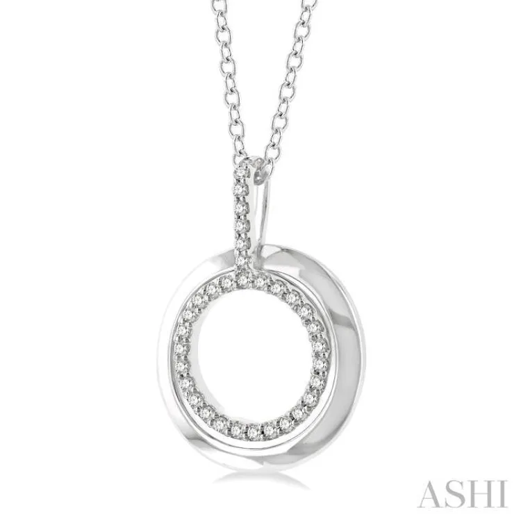 1/10 ctw Petite Twin Circle Round Cut Diamond Fashion Pendant With Chain in 10K White Gold