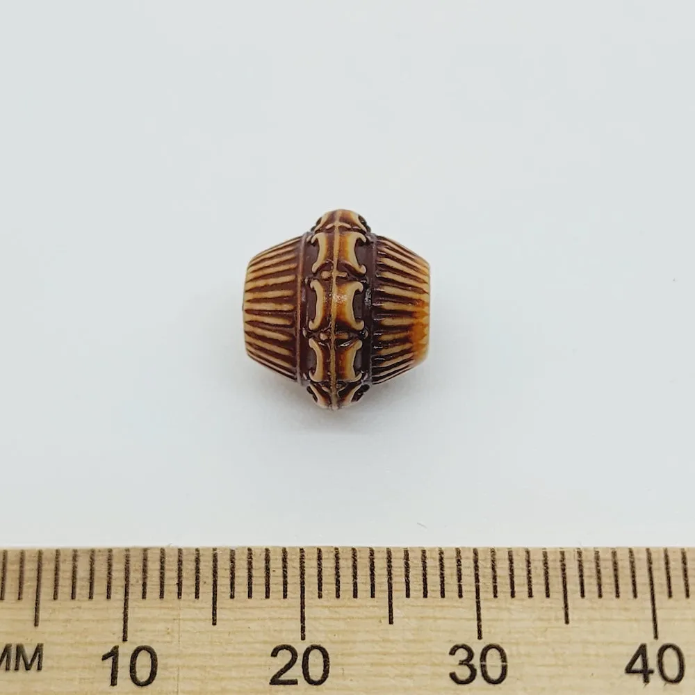 11x12mm Frilly Bicone (10) - Brown/Cream - Persian Style Vintage Beads