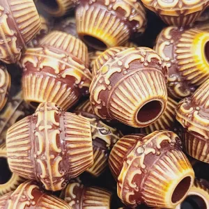 11x12mm Frilly Bicone (10) - Brown/Cream - Persian Style Vintage Beads