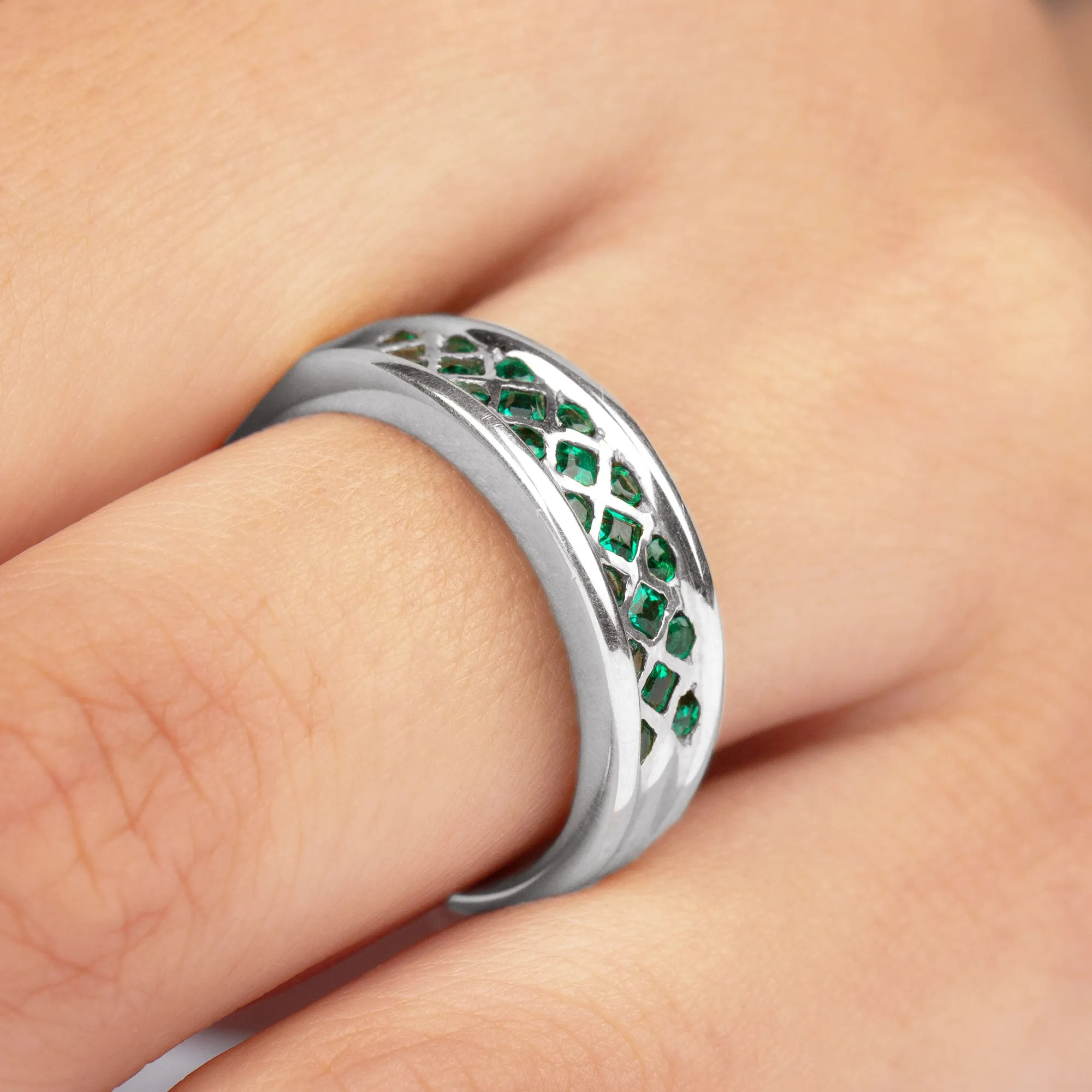 1/2 CT Bezel Set Emerald Band Ring