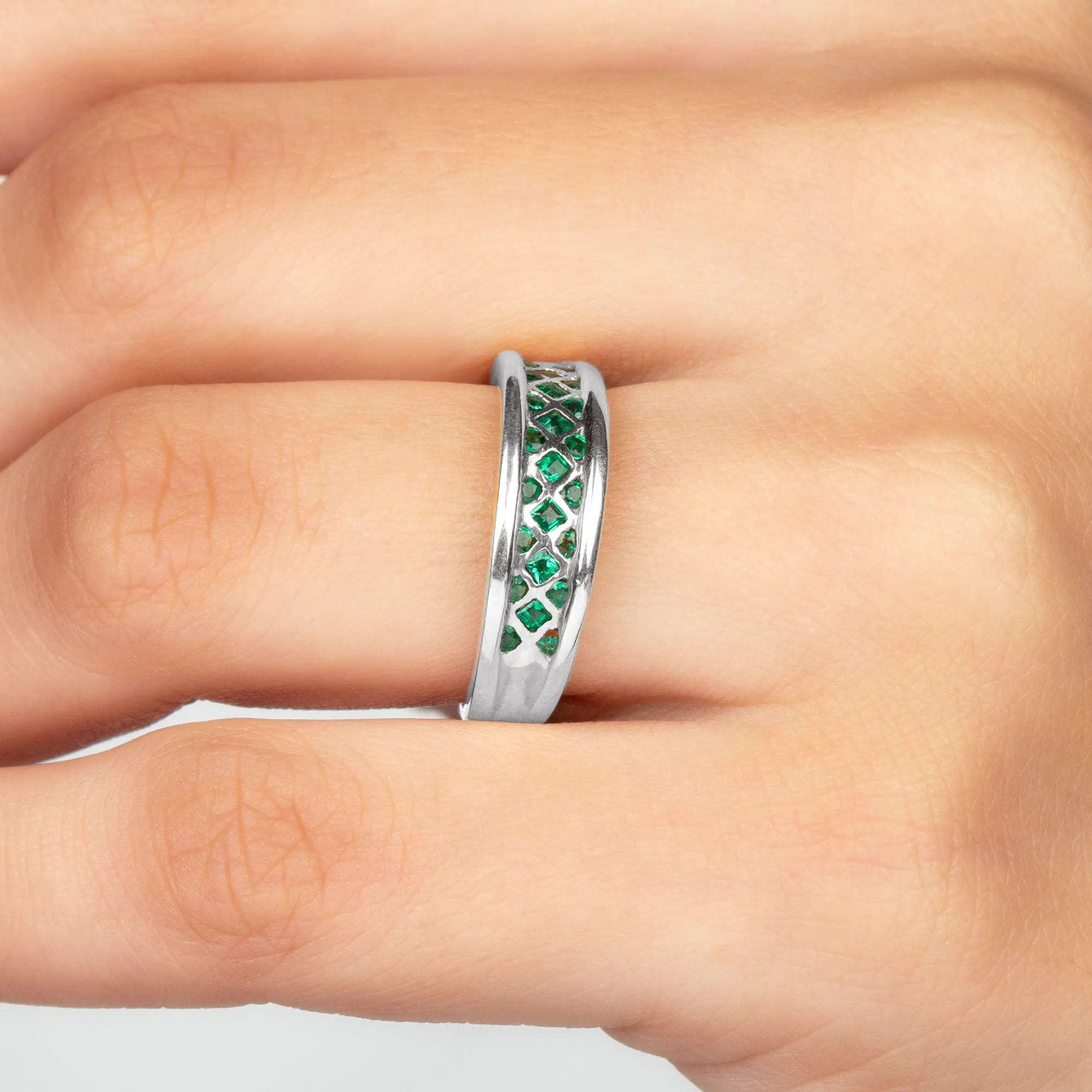 1/2 CT Bezel Set Emerald Band Ring