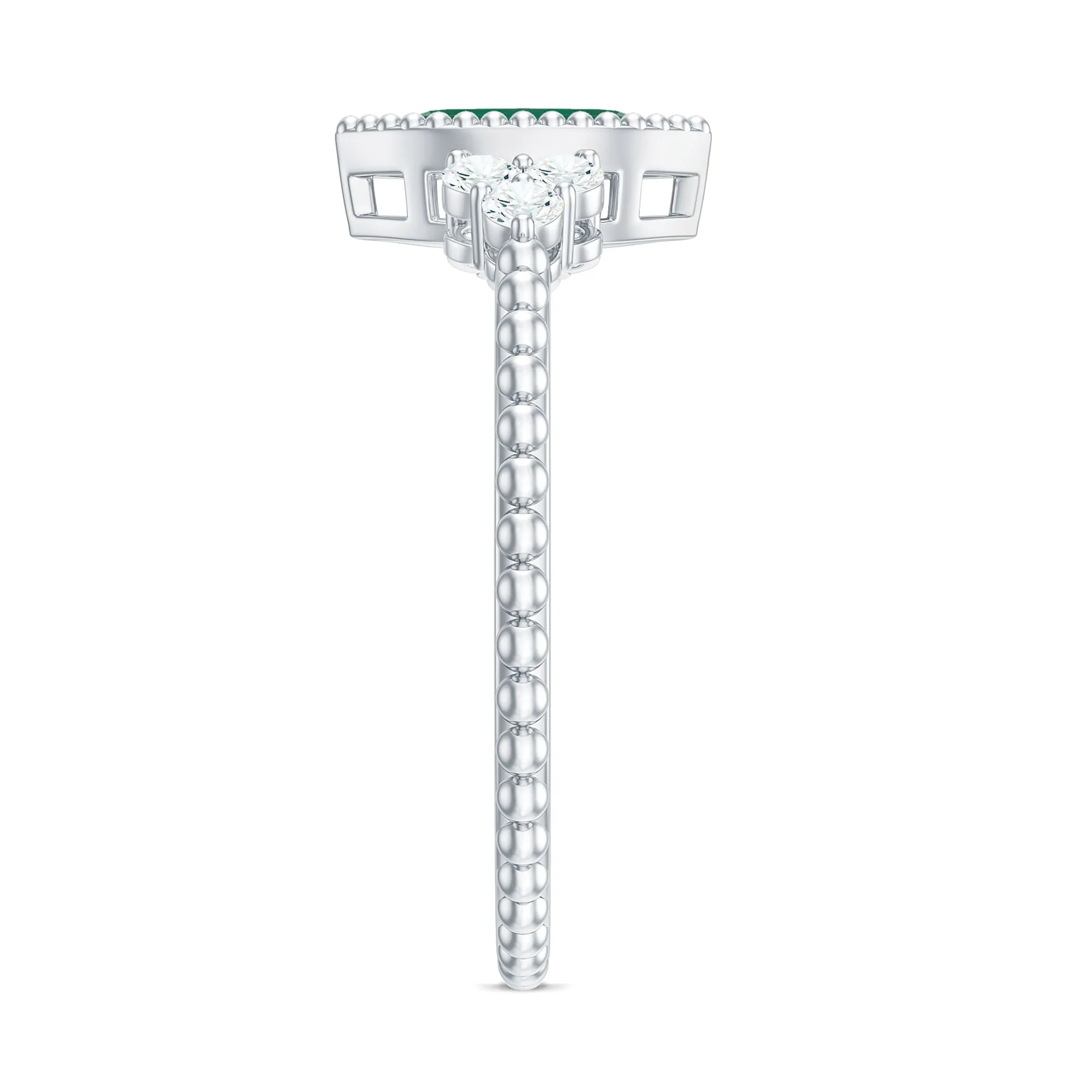 1.25 CT Bezel Set Emerald Solitaire Promise Ring with Diamond Trio