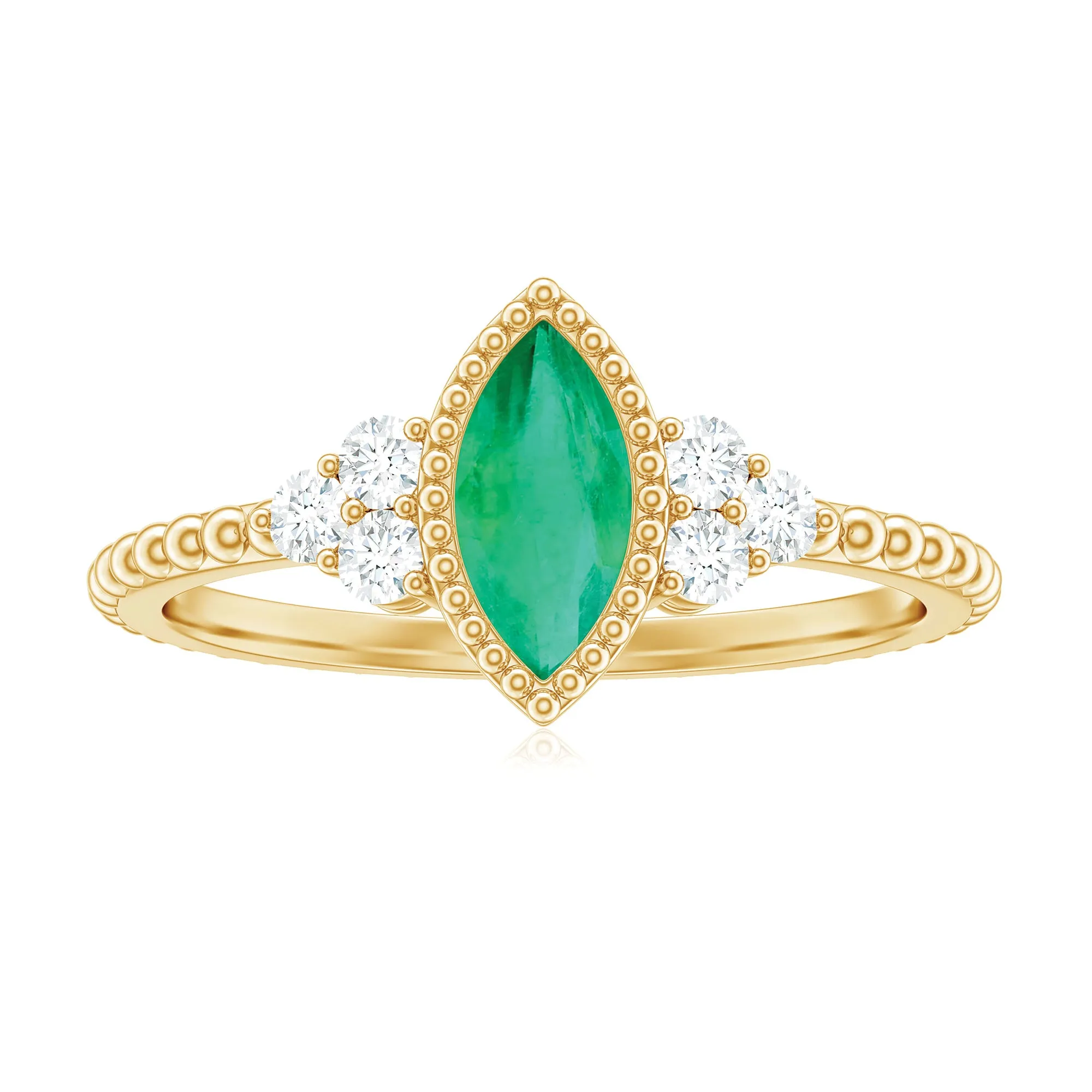 1.25 CT Bezel Set Emerald Solitaire Promise Ring with Diamond Trio