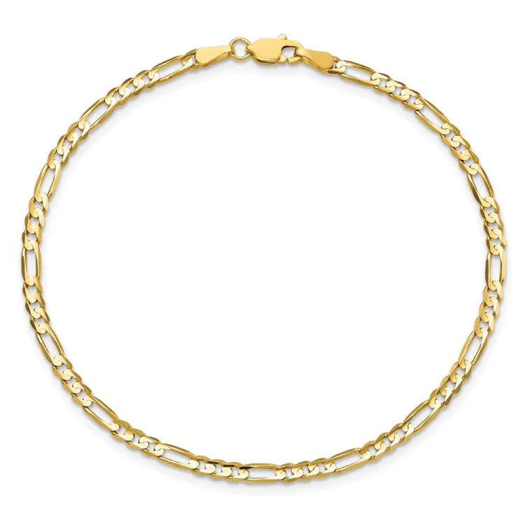 14K 8 inch 3mm Concave Open Figaro with Lobster Clasp Bracelet