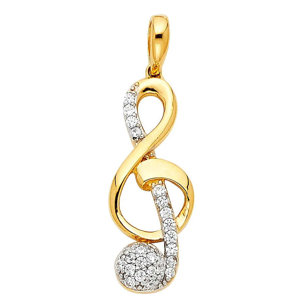 14K CZ The Treble Clef Pendant