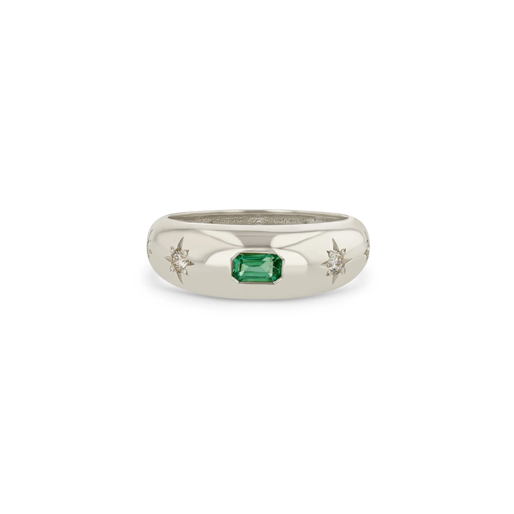 14k Emerald Cut Emerald & Graduated Diamonds Small Aura Ring