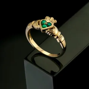 14K Gold Claddagh Emerald Ring