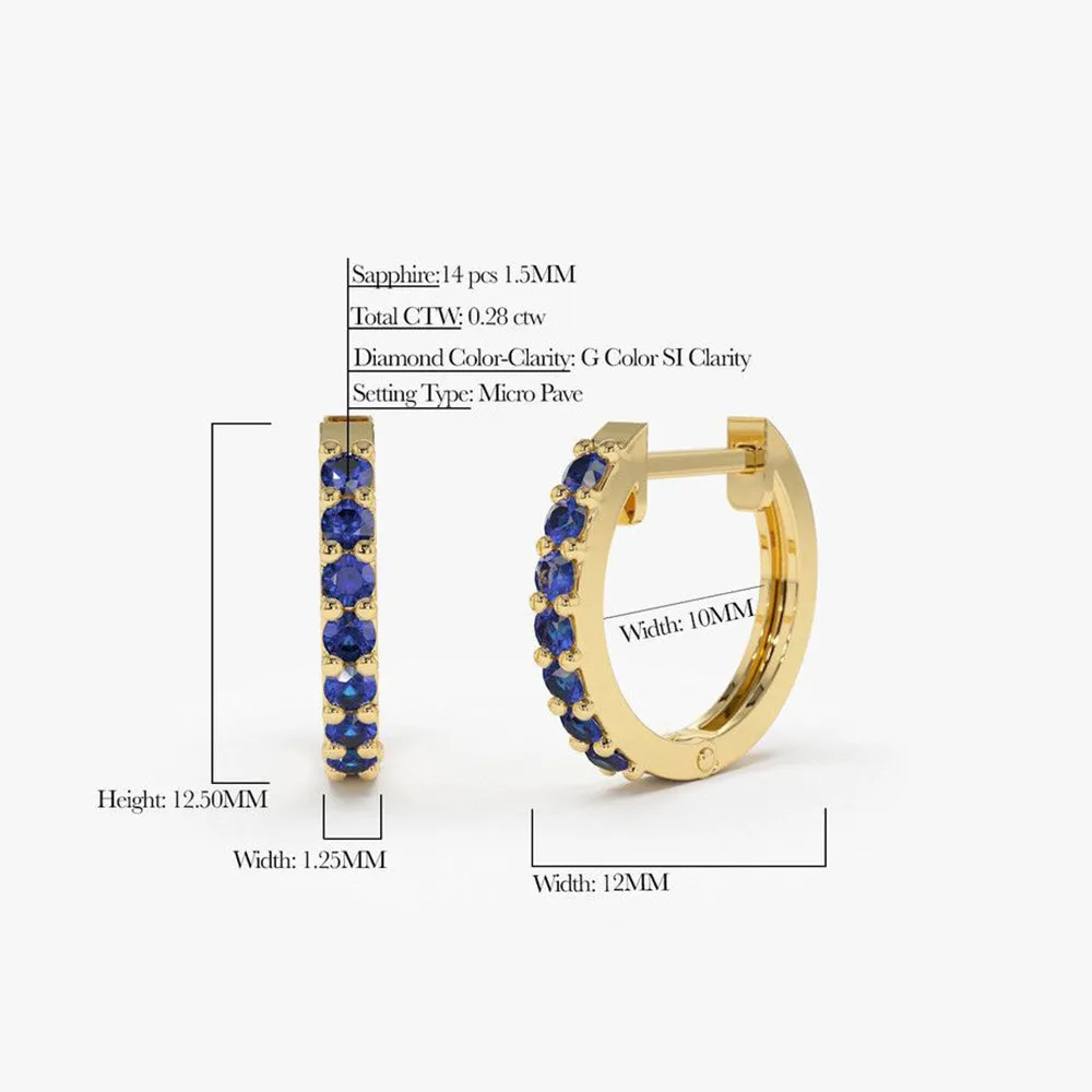 14K Gold Sapphire Huggie Hoop Earrings