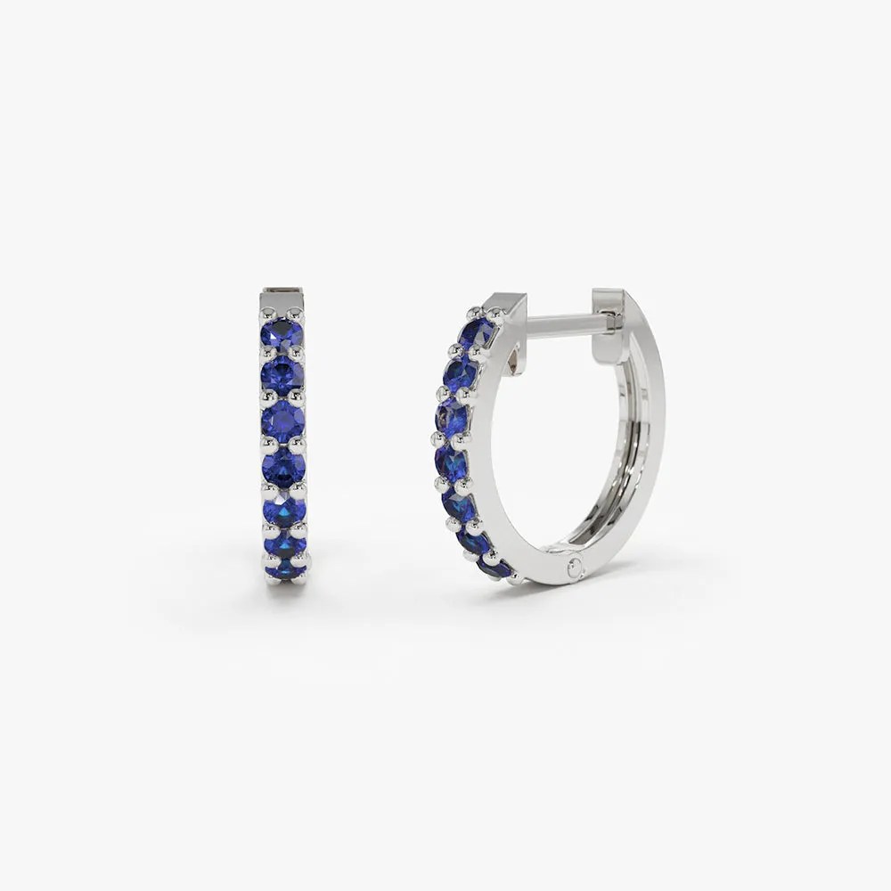 14K Gold Sapphire Huggie Hoop Earrings