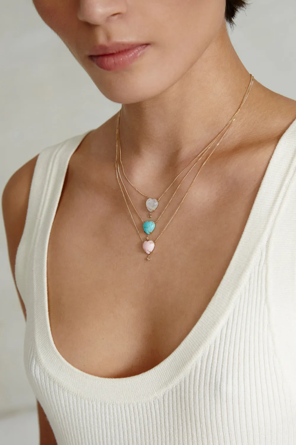 14k Heart Necklace Pink Opal