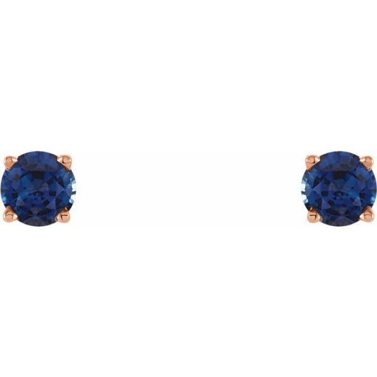 14K Rose 4 mm Lab-Grown Blue Sapphire Stud Earrings