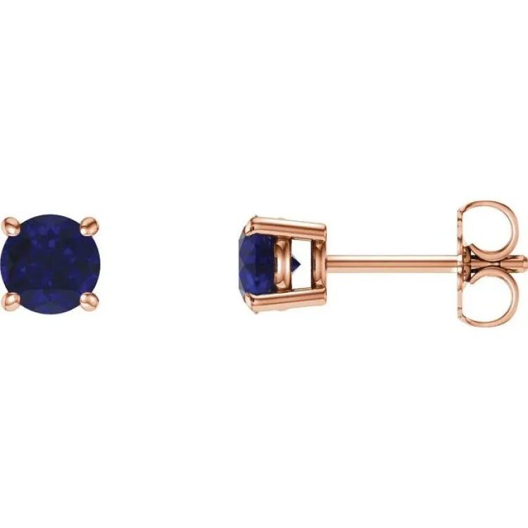 14K Rose 5 mm Natural Blue Sapphire Stud Earrings