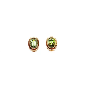 14K Rose Gold Green Oval Sapphire Bezel Stud Earrings