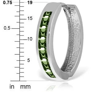 14K Solid White Gold Hoop Huggie Earrings w/ Green Sapphires