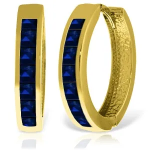 14K Solid Yellow Gold Hoop Huggie Earrings w/ Sapphires