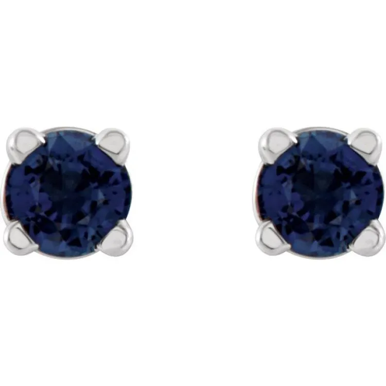 14K White 2.5 mm Natural Blue Sapphire Stud Earrings