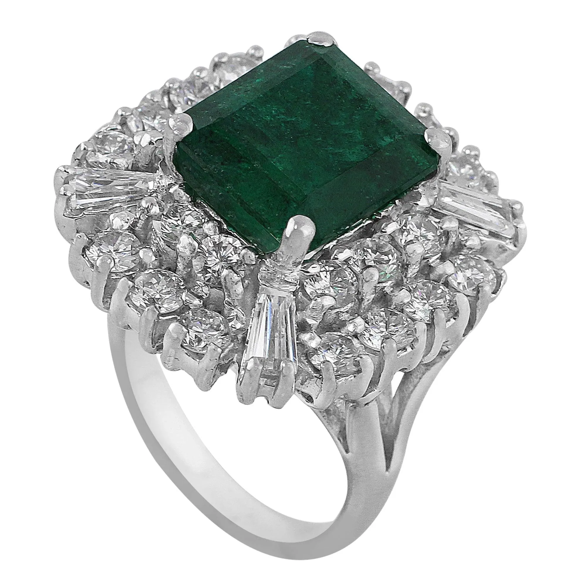 14k White Gold 4ct Emerald Diamond Estate Ring