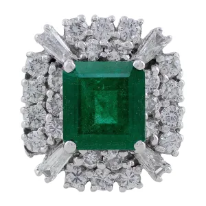 14k White Gold 4ct Emerald Diamond Estate Ring