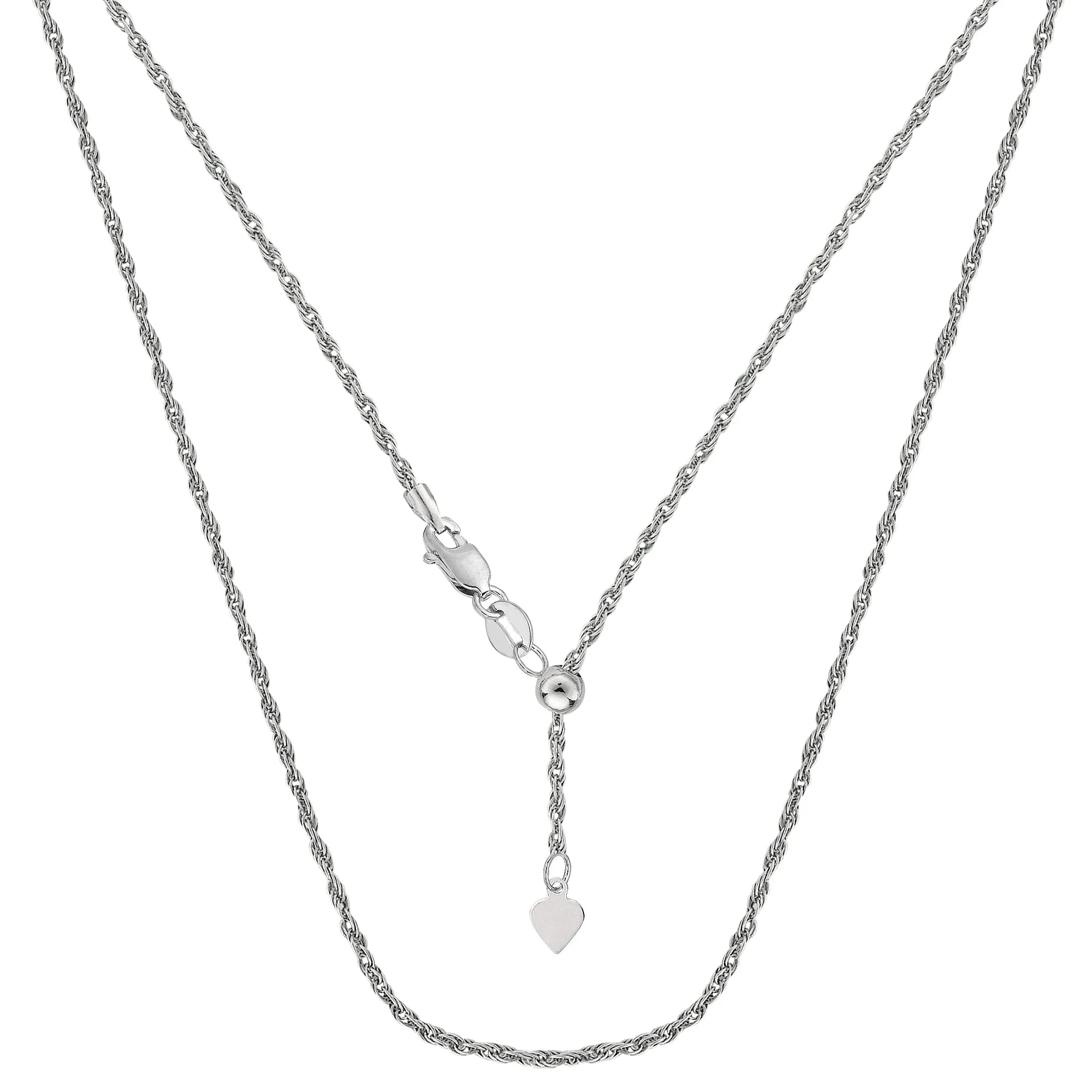 14k White Gold Adjustable Rope Chain Necklace, 1.0mm, 22