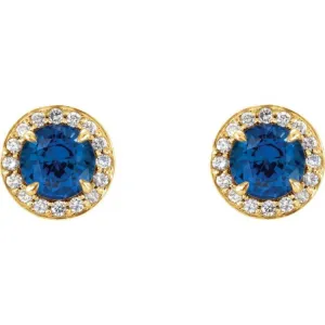 14K Yellow 4 mm Lab-Grown Blue Sapphire & 1/10 CTW Natural Diamond Earrings