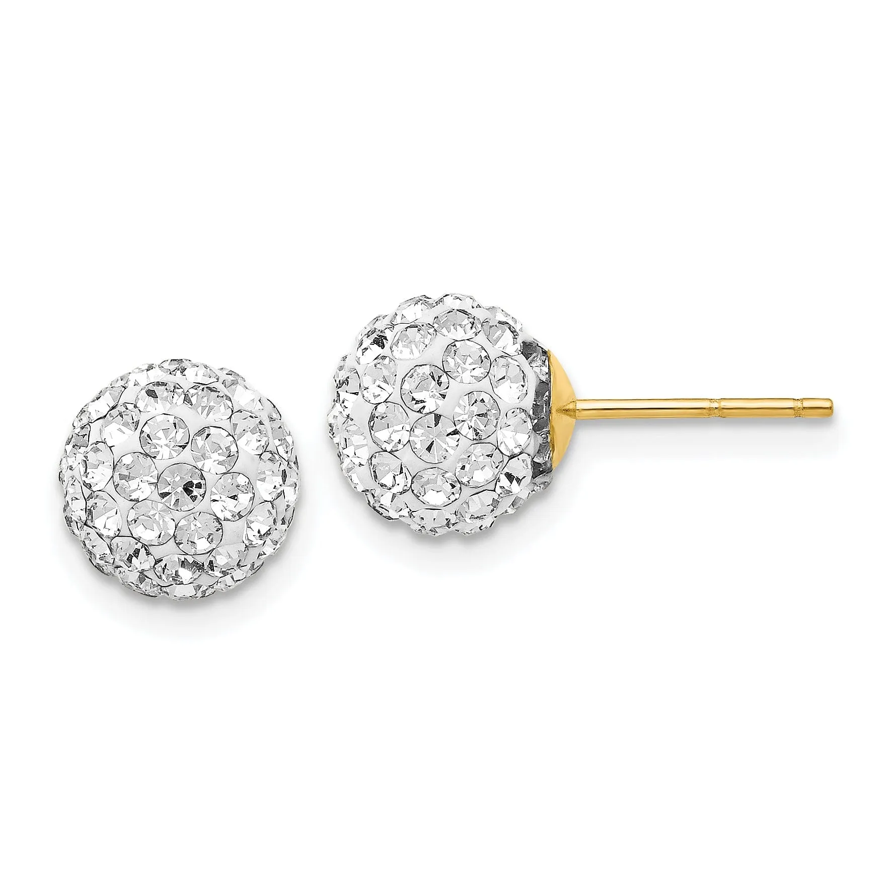 14k Yellow Gold 8mm Disco Ball Crystal Stud Earrings