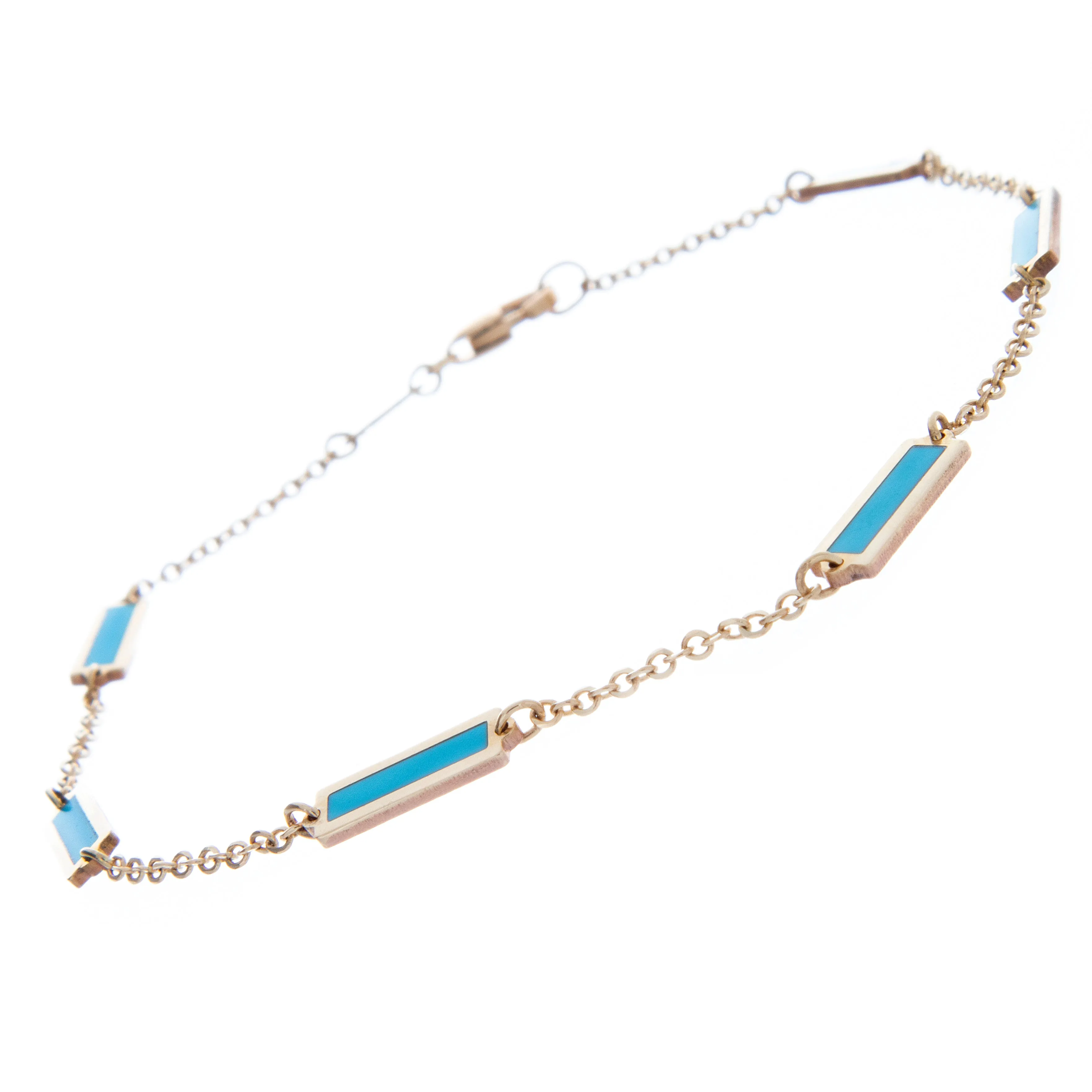 14k Yellow Gold & Turquoise Chain Link Bracelet