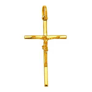 14K Yellow Gold Classic Crucifix Cross Pendant, 25mm x 15mm