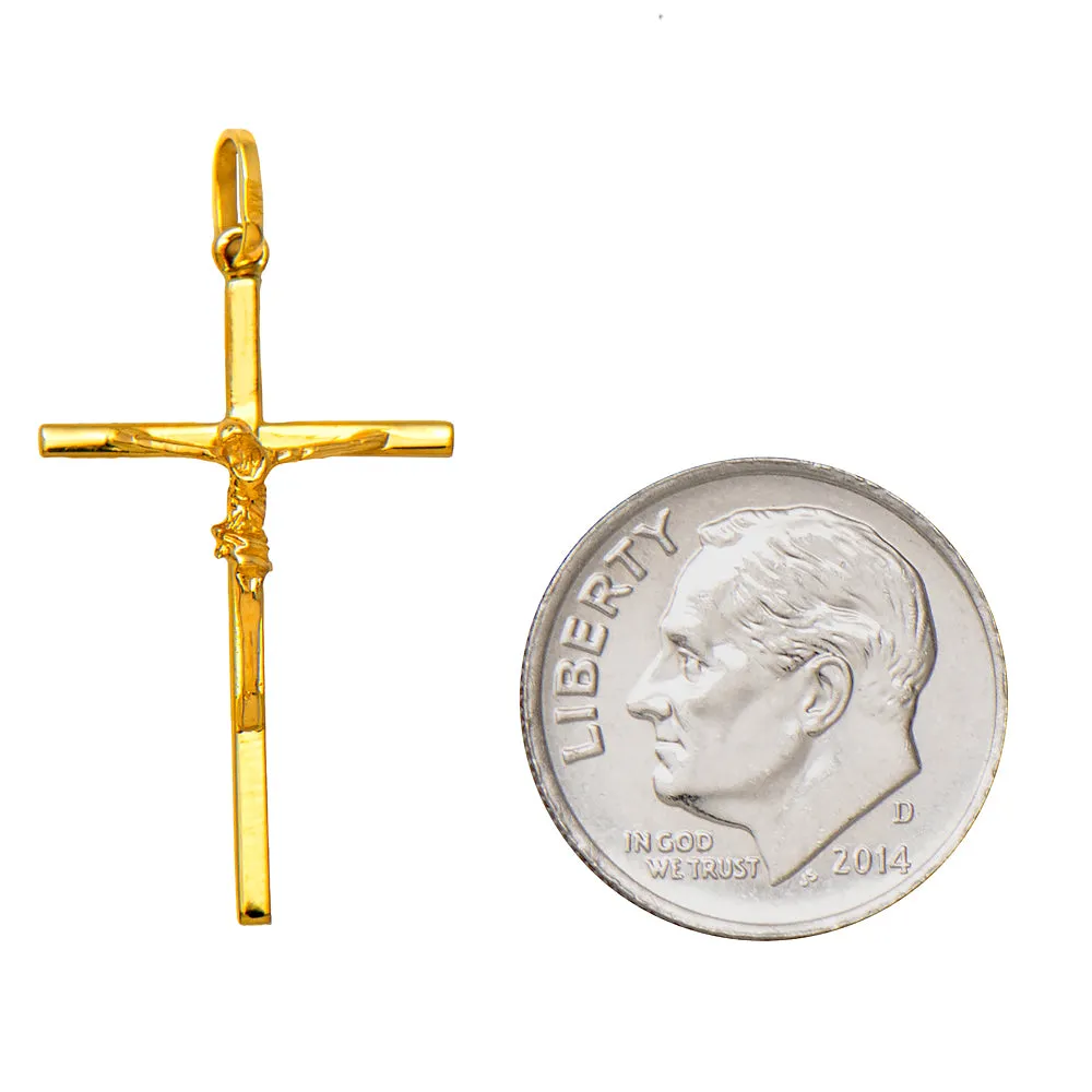 14K Yellow Gold Classic Crucifix Cross Pendant, 25mm x 15mm