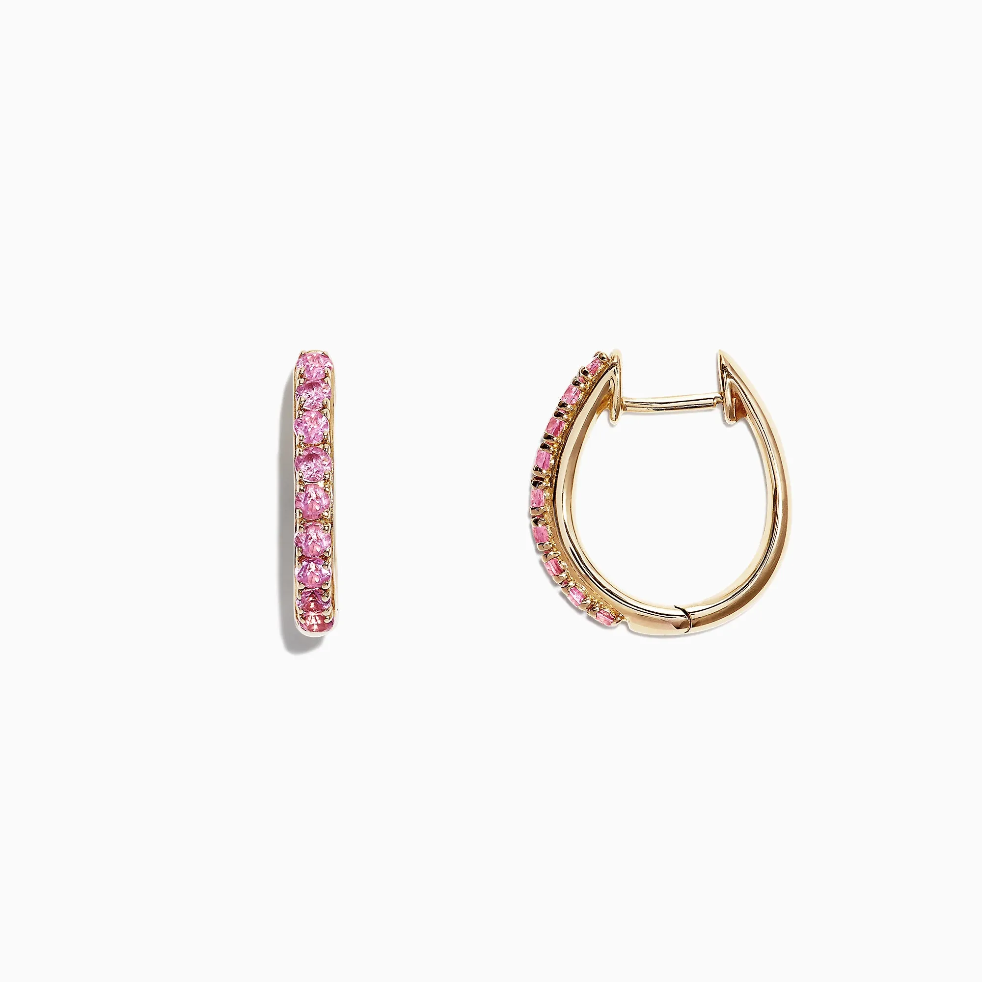 14K Yellow Gold Pink Sapphire Huggie Hoops Earrings, 0.86 TCW