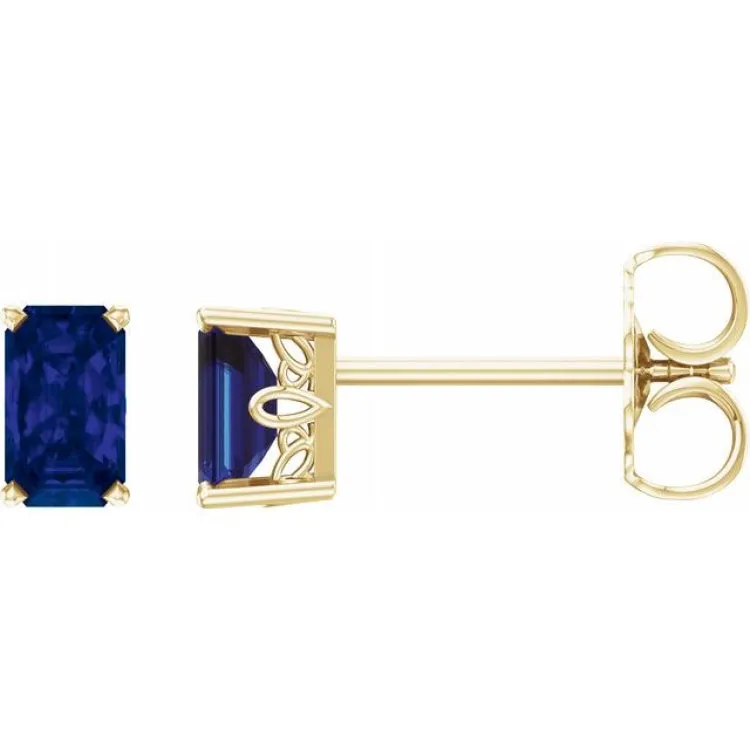 14K Yellow Lab-Grown Blue Sapphire Earrings