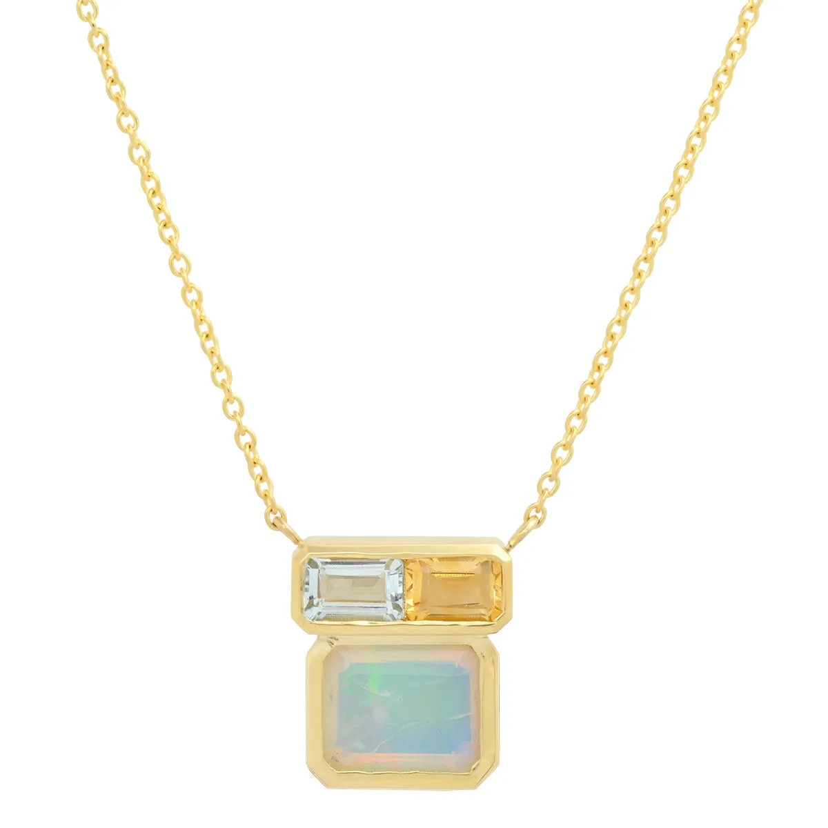 14K YG Opal, Aquamarine and Citrine Mosaic Necklace