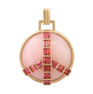 14KY Midsize Peace Pendant in Pink Opal and Pink Tourmaline