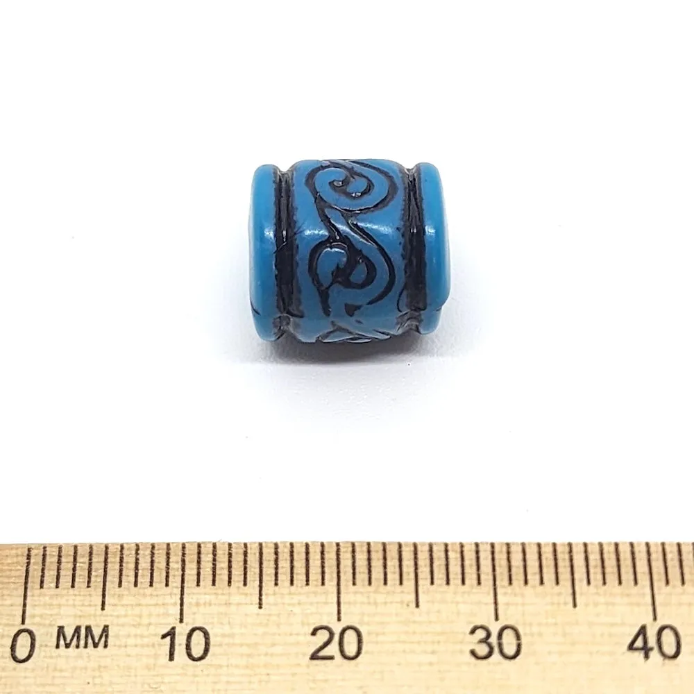 14x13mm Tube (10) - Blue w. Black - South Western Style Vintage Beads