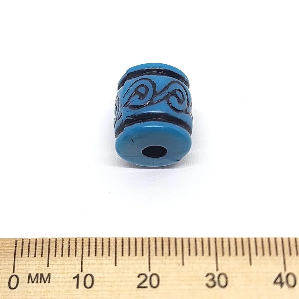 14x13mm Tube (10) - Blue w. Black - South Western Style Vintage Beads