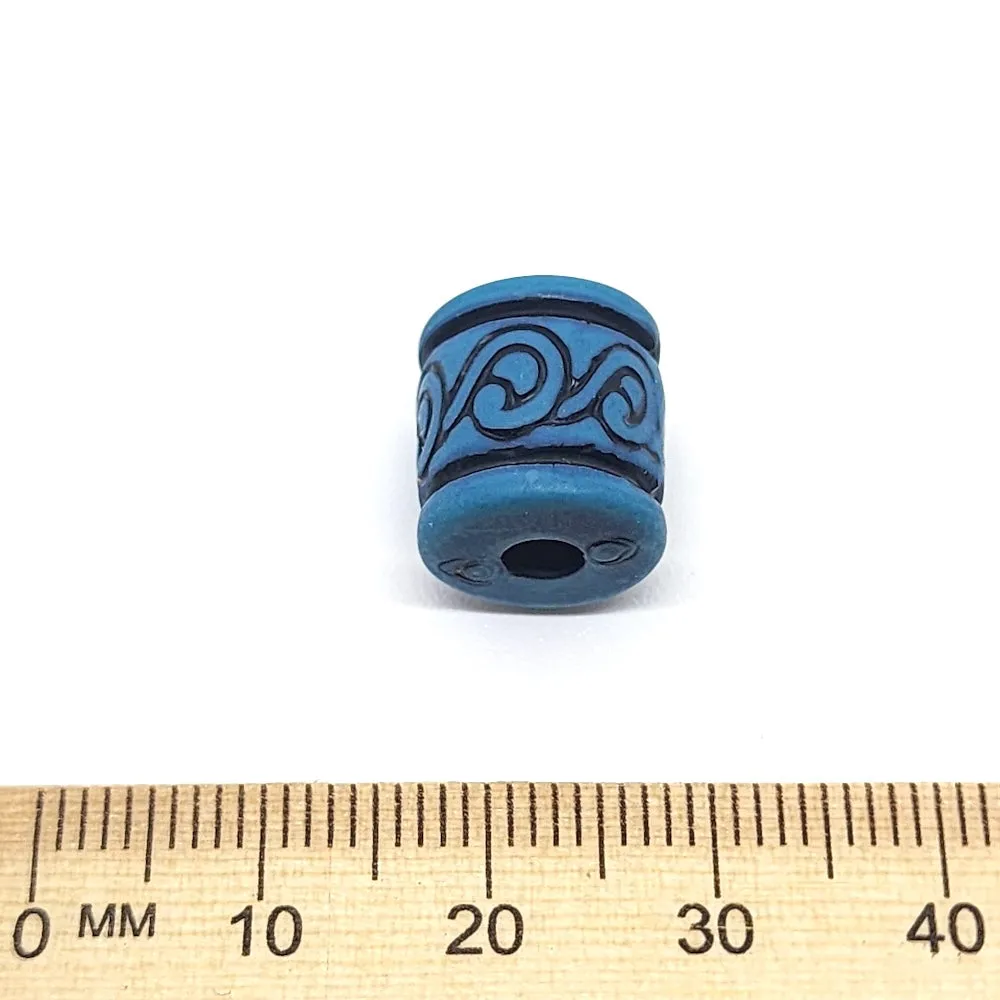 14x13mm Tube (10) - Blue w. Black - South Western Style Vintage Beads