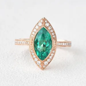 1.5ct Lab Emerald & Moissanite Art Deco Ring