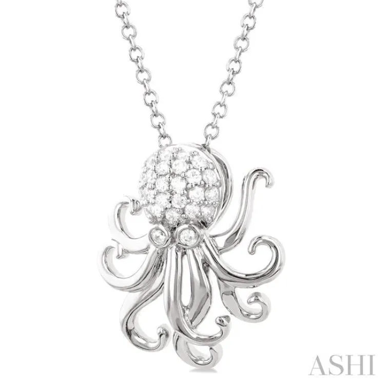 1/6 ctw Petite Octopus Round Cut Diamond Fashion Pendant With Chain in 10K White Gold