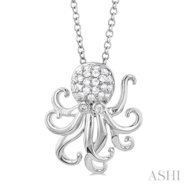 1/6 ctw Petite Octopus Round Cut Diamond Fashion Pendant With Chain in 10K White Gold