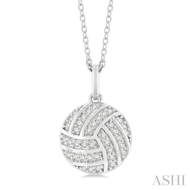 1/6 ctw Petite Volleyball Round Cut Diamond Fashion Pendant With Chain in 10K White Gold