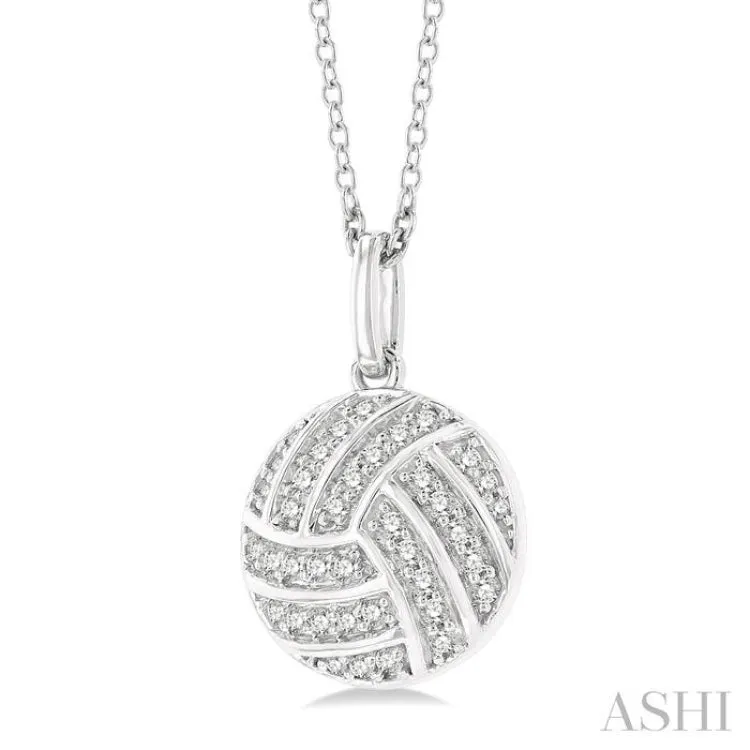 1/6 ctw Petite Volleyball Round Cut Diamond Fashion Pendant With Chain in 10K White Gold