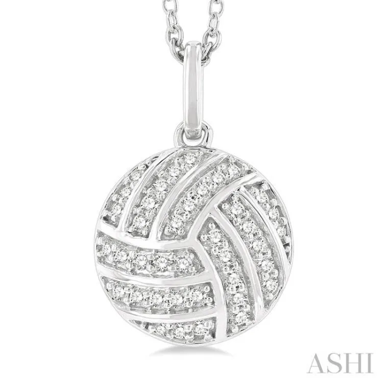 1/6 ctw Petite Volleyball Round Cut Diamond Fashion Pendant With Chain in 10K White Gold